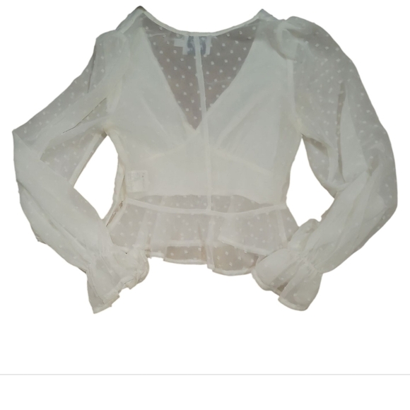 Princess Polly marcella swiss dot cream mesh polka dot blouse top 0 - Picture 3 of 8